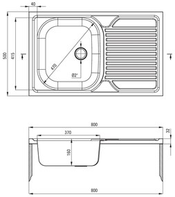 Deante Tango, nerezový drez na dosku 1-komorový Z/O 800x500x160 2" + sifón, vzor dekor, ZM5_3110