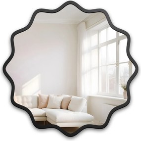 Nástenné zrkadlo Aquarelle Naya v čiernom vlnitom ráme Mdf Fi 200 cm