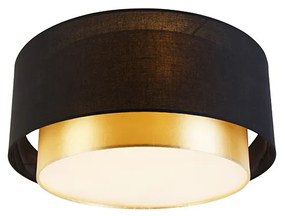 Moderné stropné svietidlo čierne so zlatom 50 cm 3-svetlo - Drum Duo