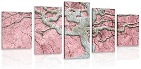 5-dielny obraz abstraktný strom na dreve s ružovým kontrastom - 200x100