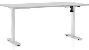 Výškovo nastaviteľný stôl OfficeTech A, 160 x 80 cm, biela podnož, svetlo sivá