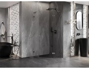 Mexen Lunar, L pravý výklopný päťuholníkový sprchový kút 90x90 cm, 8mm číre sklo, profil grafit brúsený, 831L-090P-090L-66-00-P