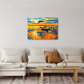 Sklenený obraz - Loďka pri západe slnka (70x50 cm)