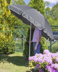 JU Slnečník z polyesterovej tkaniny, 240 cm, 8 drôtov, sklopný, sivý