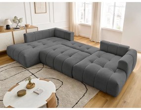 Tmavosivá rozkladacia/s úložným priestorom rohová pohovka (ľavý roh/do tvaru "U") Fuji – Bobochic Paris