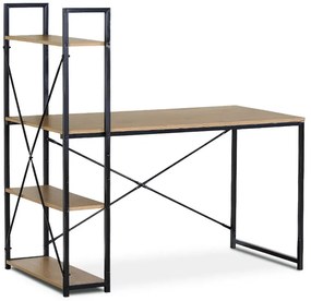 Stůl pracovní s regálem, 120x60x70cm, MDF, kov, dub, černá