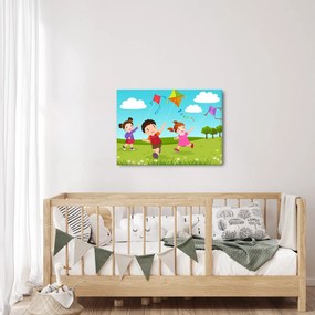 Obraz - Deti púšťajú draka (70x50 cm)