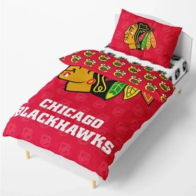 Hokejové posteľné obliečky NHL Chicago Blackhawks - motív Shields - 100% bavlna renforcé - 70 x 90 cm + 140 x 200 cm