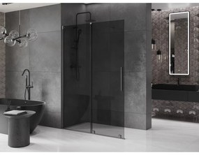 Mexen Velar, sprchová zástena s posuvnými dverami Walk-in 160 x 200 cm, 8mm šedé sklo, grafit brúsený, 871-160-000-43-66