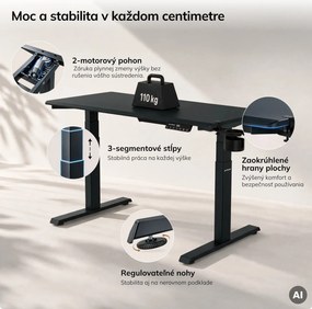 Elektrický stôl s nastavením výšky ergonomický antracitový,1200x600 mm: ARIA
