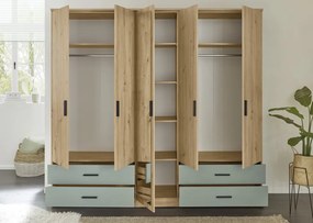 Šatníková skriňa so zrkadlom Savina 225 cm, dub artisan/šalviová