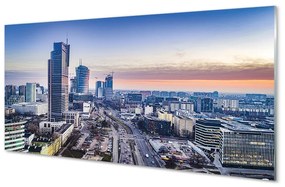 Sklenený obraz Panorama Varšavy mrakodrapov svitania 100x50 cm