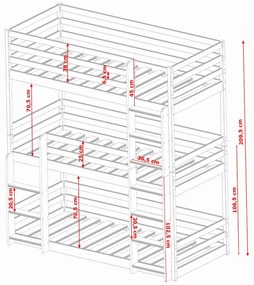 Detská trojposchodová posteľ TEDDY - 200x90 cm - biela