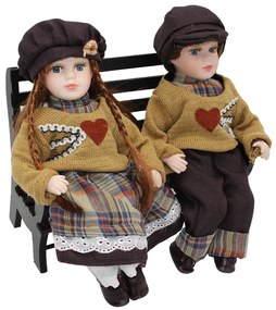 Dini Porcelánové bábiky Deti na lavičke Barva: hnědá