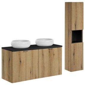 Kúpeľňová zostava Nova Oak s umývadlami a skrinkami 120 cm dub evoke/čierna