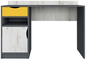 RANDY písací stôl, biely craft / grafit / žltá