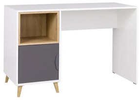 PC stolík Juna 14 (biela + grafit + sivá + dub lefkas). Akcia -21%. Vlastná spoľahlivá doprava až k Vám domov. 1087410
