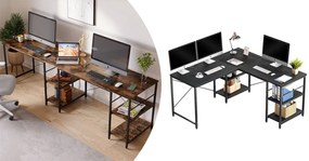 Rohový písací stôl s poličkami, čierny, s možnosťou prestavby