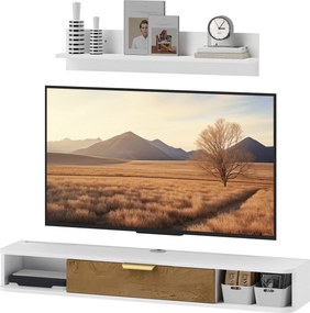 HOMCOM Nábytok do obývacej izby - Stôl pod televízor s poličkou na stenu 120x24x16 cm Biela | Aosom