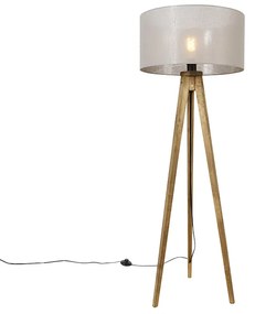 Rustikálny trojnohý vintage drevený s hnedým tienidlom 50 cm - Tripod Classic