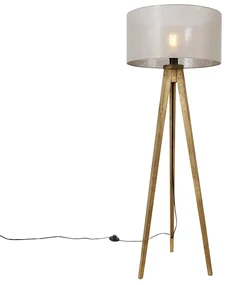Rustikálny trojnohý vintage drevený s hnedým tienidlom 50 cm - Tripod Classic