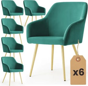 Sada šiestich jedálenských stoličiek ESTELLE zamatové, fľaškovo zelené / zlaté nohy (6 ks)