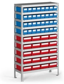 Regál s plastovými boxami ShelfBox, 1600 x 800 x 500 mm, 32x C, 20x F