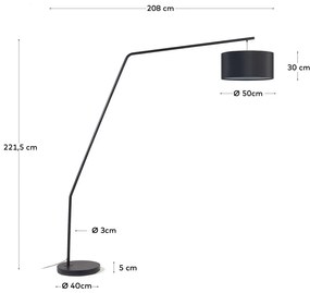 Čierna stojacia lampa s textilným tienidlom (výška 221,5 cm) Ciana – Kave Home