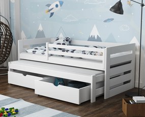 Detská posteľ z masívu borovice JOLANA s prístelkou a šuplíky - 200x90 cm - BIELA