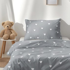 Goldea detské bavlnené obliečky - srdiečka na sivom 150 x 200 a 50 x 60 cm
