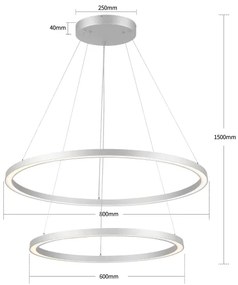 Brilagi-LED stmievateľný závesný luster na lanku PORTOFINO LED/98W/230V pr. 80 cm strieborný s diaľkovým ovládaním