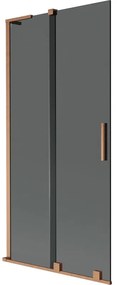 Mexen Velar L, 2-krídlová posuvná vaňová zástena 95 x 150 cm, 8mm šedé sklo, medená matná, 896-095-003-41-65