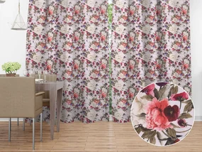 Biante Dekoračný záves Leona LN-075 Farebné kvety na smotanovom 130x220 cm