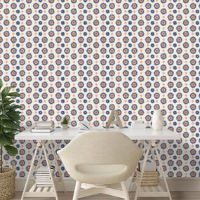 Samolepiaca tapeta oranžovo-modré kvetinové kruhy