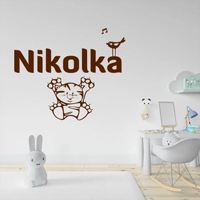 Veselá Stena Samolepka na stenu na stenu Mačička s menom Farba: černá