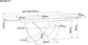 Jedálenský rozkladací stôl Infinity 160/240 cm keramika biely mramor/medený