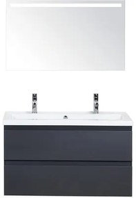 Kúpeľňový nábytkový set Evora 100 cm s keramickým umývadlom 2 otvormi na kohúty a zrkadlom s LED osvetlením antracitovo sivá matná