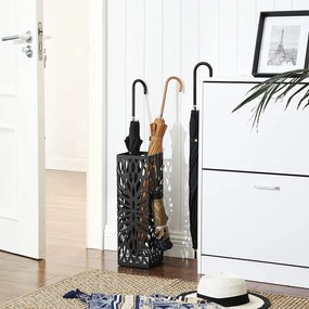 Kovový držiak na dáždniky s háčikmi a odkvapkávačom, čierny