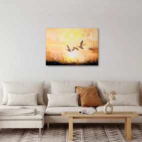Obraz - Žeriavy pri západe slnka (70x50 cm)