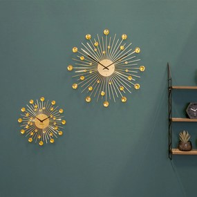 Nástenné hodiny Sunburst stredné zlaté krištály ∅ 30 cm