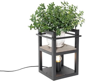 Priemyselná stolná lampa čierna s drevom - Cage Rack