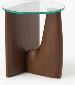 Okrúhly drevený odkladací stolík so sklenenou doskou Miya