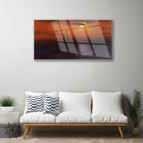 Obraz na skle More loďka krajina 120x60 cm