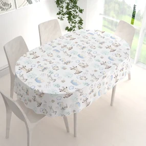 Biante Detský bavlnený oválny obrus Sandra SA-478 Lesné zvieratká v čučoriedkach na bielom 140x200 cm
