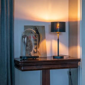 Moderná stolná lampa s textilným tienidlom čierna so zlatom - VT 1