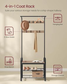 VASAGLE vešiak na kabáty s 9 odnímateľnými háčikmi HSR040K – 33,7 × 72 × 183 cm