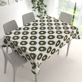 Biante Saténový obdĺžnikový obrus LUP-508 Vianočné venčeky na bielom 60x100 cm