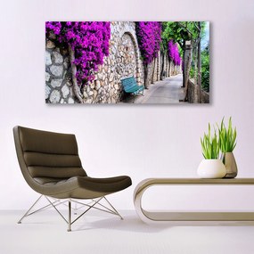 Obraz plexi Aleje lavička kvety 120x60 cm