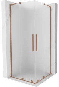 Mexen Velar L Duo, sprchový kút s posuvnými dverami 90 x 90 cm, 8mm sklo námraza, medená matná, 871-090-090-02-33-65