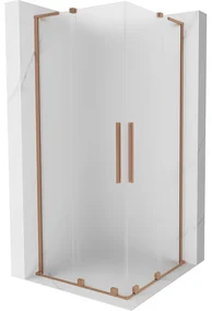 Mexen Velar L Duo, sprchový kút s posuvnými dverami 90 x 90 cm, 8mm sklo námraza, medená matná, 871-090-090-02-33-65